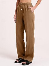 economico Pantaloni in lino e cotone semplici-Per donna Pantaloni in cotone e lino Pantaloni Palazzo Moda Streetwear Comfort Lunghezza intera Misura del girovita medio Semplice Tasca Elastico in vita Comodo All&#039;aperto Confortevole Streetwear