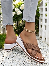 billige Uformelle sandaler-kvinners vevde sandaler med kile – uformelle sandaler med kryssreim med åpen tå for sommer og ferie