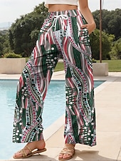 preiswerte weites Bein und hohe Taille-Damen Weites Bein Chinos Baggy-Hosen Urlaub Vintage Mode Volle Länge Hohe Taille Grafik Geometrisch Abstrakt Drucken Atmungsaktiv Weich Mikroelastisch Formell Outdoor Urlaub Karminrot Violett
