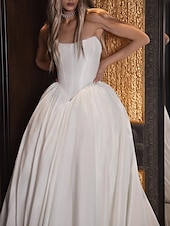 cheap Formal Wedding Dresses-Hall Vintage Royal Style Bustier Drop Waist Wedding Dresses Ball Gown Sleeveless Chapel Train Taffeta Bridal Gowns With Solid Color