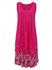 preiswerte Blumenkleider-Damen Minikleid Unterkleid Lässig Party Strand Normale Passform Blumen Grafik Ärmellos U-Ausschnitt Schwarz Rote Blau Grau Sommer