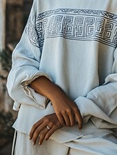 billige Boho topper-Dame Boho skjorte Bluse Blomsternål i krystall Moderne Fritid Bohem Langermet Crew-hals Vanlige topper Daglig Ferie Ut på byen Trykt mønster Hvit Sommer