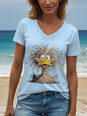 ieftine Tricou cu animale-Pentru femei Tricou Grafic Animal Epocă Stilat Clasic Manșon scurt În V Topuri obișnuite Zilnic Imprimeu Alb Roz Îmbujorat Albastru piscină Trifoi Vară Primăvară