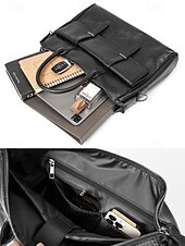 billiga Herrväskor-mäns portfölj i svart läder - stor affärsväska med övre handtag och laptopfack, professionell kontorsväska för arbete och möten