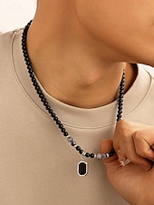 economico Gioielli da uomo-Collana da uomo con perline di onice nero, accenti di occhio di tigre e ciondolo in argento: un regalo elegante per occasioni casual e formali