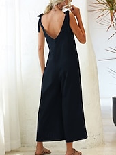 cheap Formal Jumpsuits-Women's Normal Dungarees Jumpsuit Streetwear Solid Color Sleeveless V Neck Backless Pocket Street Daily Regular Fit Black White Light Green Summer