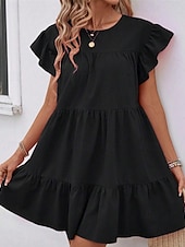preiswerte Einfaches Kleid-Damen Minikleid Freizeitkleid Sommerkleid Elegant Mode Outdoor Ferien Date Normale Passform Einfach Kurzarm Rundhalsausschnitt Schwarz Blau Rosenrot Sommer Frühling
