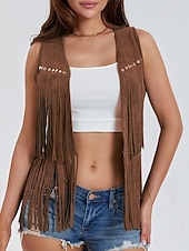 cheap Boho Tops-Women&#039;s Blouse Plain Active Modern Sleeveless V Neck Regular Tops Daily Holiday Fringe Black White Yellow Army Green Red Summer