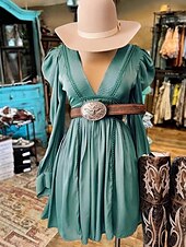 preiswerte Abschlusskleider-Damen Minikleid Abschlusskleid Freizeitkleid Sommerkleid Mode Modern Puffärmel Outdoor Ferien Date Normale Passform Einfach Langarm Tiefer V-Ausschnitt Grün Sommer