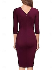 preiswerte Einfaches Kleid-Damen Minikleid Wickelkleid Bodycon Kleid Arbeitskleider Semi Formal Büro Normale Passform Grafisch 3/4 Länge Ärmel V-Ausschnitt Schwarz Weiß Wein Sommer