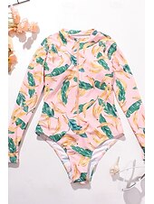 billiga One-piece-baddräkter-Dam Badkläder En bit Baddräkt Dragkedja Tropisk Standkläder Blomma Rund hals Ärmlös Baddräkter