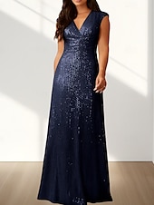 abordables Robes pour invitées de mariage-Robes de Mariée Invité Sirène  Trompette Robe Élégante Invité de Mariage Longueur de Sol Sans Manches Col en V Pailletée avec Paillettes