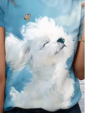 abordables T-shirt Animaux-Femmes T-shirt Graphique Animal Chien Élégant Moderne Occasionnel Manche Courte Col ras du cou Col rond Hauts Réguliers Quotidien Sortir Week-end Imprimé Bleu Ciel Été Printemps