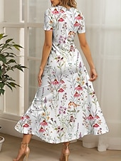 ieftine Rochii florale-Pentru femei Rochie Maxi Rochie casual Rochie A line Rochie de vară Elegant Vacanță Casual Fit regulat Floral Grafic Manșon scurt Pătrat Roșu-aprins Albastru piscină Mov Vară