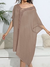abordables Robes de plage-Maillots de Bain Femme Couverture Robe de Bain Maillot Boutons Vacances Plage Tenue Couleur Unie Col en V Manches Courtes Maillots de Bain