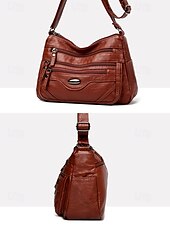preiswerte Umhängetaschen-braune Umhängetasche aus Kunstleder für Damen mit mehreren Reißverschlusstaschen – lässige, leichte Kuriertasche für den täglichen Gebrauch, Reisen und Ausflüge in die Stadt