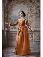 abordables Robe-Médiéval Renaissance Robe Robes de Bal Viking Chevalier Celtique Déguisement Femmes Royal Halloween Carnaval Mascarade Performance LARP Foire de la Renaissance Adulte Robe