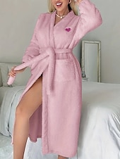 billiga Sovkläder-Dam Vardagsklädsel Morgonrock Varm Mode Ledigt Ren färg Spetsknuten Ficka Cardigan Hem Dagligen Säng Långärmad V-hals Rodnande Rosa Rosenröd Höst Vinter Skräddarsydd passform