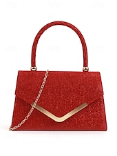 abordables Pochettes et sacs à main de soirée-Pochette de soirée pailletée pour femme avec bandoulière chaîne – élégante pochette structurée à poignée supérieure pour mariages, cocktails et événements formels