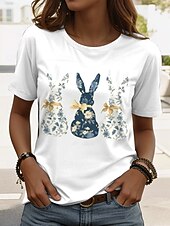 halpa Pääsiäispaita-Pääsiäinen Naisten T-paita Kuvitettu Eläin Tyylikäs Vapaa-aika Lyhythihainen Tiukka pyöreä kaula-aukko Tavalliset topit Päivittäin Viikonloppu Painettu Musta Valkoinen Punastuvan vaaleanpunainen