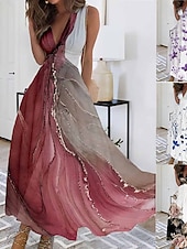 abordables Art &amp; Design Robes-Femmes Robe Longue Maxi Robe Robe Décontractée Robe évasée Robe d&#039;été Mode Moderne Quotidien Plage Week-end Coupe régulière A Ombre Fleuri Sans manches Col en V Noir Rouge Bleu Violet Été