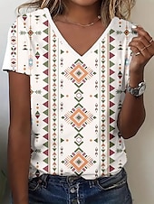 economico T-shirt Boho-Per donna Maglietta Top estivi Grafico Geometrico Classico Casual Manica Corta Scollo a V Top corti Quotidiano Weekend Stampato Arcobaleno Estate Primavera Autunno