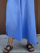 ieftine Rochii-Pentru femei Rochie Lunga Rochie Maxi Rochie casual Rochie din in bumbac Rochie de vară De Bază Modern Zilnic Sfârșit de săptămână Fit regulat Simplu Lungime Manșon 3/4 În V Bleumarin Vară