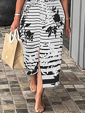 abordables Robe Fleurie-Femmes Robe maxi Robe trapèze Robe d&#039;été Occasionnel Quotidien Coupe régulière Fleuri Graphique Rayé Manche Courte Col en V Noir Blanche Jaune bleu marine Été
