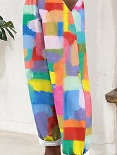 cheap Straight-Leg Pants-Women&#039;s Cotton Linen Pants Baggy Pants Linen Like Fashion Casual Full Length Mid Waist Floral Graphic Print Breathable Outdoor Comfortable Micro-elastic Daily Wear Rainbow Summer Spring Loose Fit