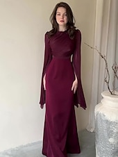 olcso Estélyi ruhák-Sellő  Trumpet Quinceanera Ruhák Elegáns Ruha Formális Esküvő Padló Hosszú Ujjú Crew Nyak Bársonyos Ráncokkal