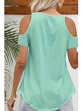 abordables T-shirt uni-Femmes Chemisier Uni Moderne Occasionnel Manche Courte Col carré Hauts Réguliers Fête Sortir Froncé Bleu Vert Été