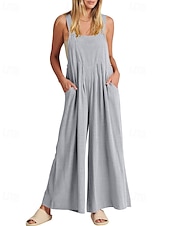 olcso hivatalos jumpsuits-női normál kantáros overál utcai viselet egyszínű ujjatlan U-nyakú zsebes utcai mindennapi normál szabású fekete sárga világoszöld nyári