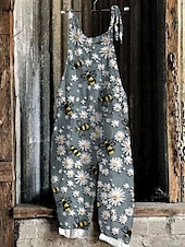 billige uformelle jumpsuits-Kvinners vide ben overalls chinos ferie vintage mote full lengde høy midje blomstertrykk termisk varm pustende myk mikroelastisk ferie gate uformell fiolett rosa robins egg