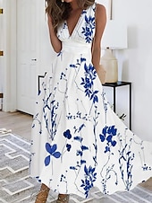 abordables Art &amp; Design Robes-Femmes Robe Longue Maxi Robe Robe Décontractée Robe évasée Robe d&#039;été Mode Moderne Quotidien Plage Week-end Coupe régulière A Ombre Fleuri Sans manches Col en V Noir Rouge Bleu Violet Été
