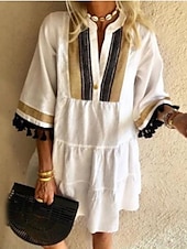 abordables Robes de vacances-Femmes Mini Robe Robe Décontractée Robe Fleurie Robe d&#039;été Mode Moderne Quotidien Plage Week-end Coupe régulière Fleuri Manche 3/4 Col en V Noir Blanche Jaune Rouge Été