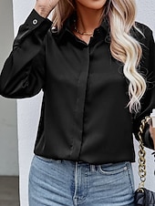 economico Top Semplici da Donna-Camicia da Donna Blusa Button Down Colore Pieno Elegante Casual Manica Lunga Camicia Button Down Blusa Colletto Regular Tops Giornaliera Bottoni Nero Bianco Vino Blu Cielo Estate Primavera
