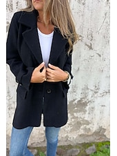 billige Blazere og dresser-Dame Bluse عادي Fritid Langermet Skjortekrage Vanlige topper Daglig Ut på byen Knapper Lomme Svart Kakifarget Aprikos Sommer