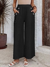 economico Pantaloni in lino e cotone semplici-Pantaloni chinos baggy a gamba larga da donna in tinta unita stile etnico basic casual lunghezza intera vita alta tinta unita tasca vita elastica comfort outdoor micro-elastici vacanza street