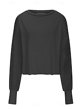 preiswerte Damen Einfache Oberteile-Damen Bluse Oberteil mit Ösen Einfach Modern Lässig Langarm Rundhalsausschnitt Normale Oberteile Täglich Ferien Ausgehen Ausschnitt Weiß Dunkelgray Aprikose Sommer