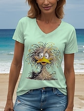 ieftine Tricou cu animale-Pentru femei Tricou Grafic Animal Epocă Stilat Clasic Manșon scurt În V Topuri obișnuite Zilnic Imprimeu Alb Roz Îmbujorat Albastru piscină Trifoi Vară Primăvară
