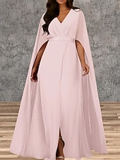 voordelige Bruiloftsgastjurken-A-Lijn Bruiloft Gast Jurken Elegante Jurk Bruiloft Gast Verloving Vloerlengte Mouwloos V Hals Herfst Bruiloft Gast Chiffon met Splits