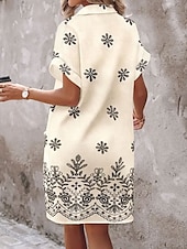 preiswerte Blumenkleid-Damen Minikleid Shiftkleid Sommerkleid Lässig Täglich Normale Passform Blumen Grafik Kurzarm Revers Beige Sommer