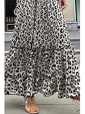 levne Grafické sukně-Dámské Sukně Čechy Módní Cikánský Maxi Střední vzestup Sukně Leopard Tisk Lehce elastické ulice Běžné / Denní Černá Léto Polyester