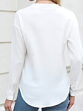 preiswerte Damen Einfache Oberteile-Damen Bluse Einfarbig Stilvoll Lässig Langarm V Ausschnitt Normale Oberteile Täglich Knöpfe Tasche Schwarz Weiß Braun Aprikose Sommer Frühling