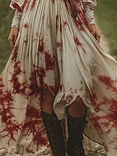 tanie Sukienki boho-Damskie Długa sukienka sukienka maxi Codzienne sukienki Sukienka rozkloszowana Letnie sukienki Sukienka Boho Zabytkowe Urlop Codzienny Święto Regularny Wzór tie-dye Długi rękaw W serek Wino Lato