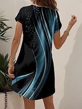 preiswerte Kunst &amp; Design Kleider-Damen Mini Kleid Strickkleid Lässiges Kleid Sommerkleid A Linie Kleid Elegant Urlaub Stilvoll Schlanker Schnitt Ombre Grafik Abstrakt Kurzarm Rundhals Rot Blau Grün Grau Sommer Frühling