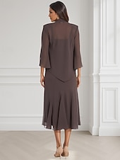 economico Con giacca-Due Pezzi Linea ad A Abito da cerimonia per signora Formale Ospite di nozze Elegante Collo quadrato Lunghezza al pavimento Chiffon Manica Lunga Con Stola con Pizzo A balze Ricamo 2025