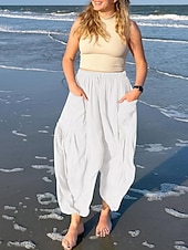 abordables pierna ancha y cintura alta-Pantalones baggy de chinos de pierna ancha para mujer Básicos Casual Largos Cintura alta Sencillos Con bolsillo Cinturilla elástica Cómodos Suaves Confortables Micro-elástico Exterior Calle Diaria