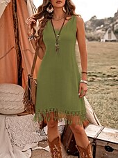 abordables Robe Simple-Robe mini femme robe d&#039;été en couleur unie décontractée quotidienne ajustement régulier graphique sans manches col rond vert armée bleu marine marron été