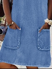 abordables Robes en jean-Femmes Mini Robe Robe Décontractée Robe en coton et lin Robe d&#039;été Basique Moderne Quotidien Week-end Coupe régulière Uni Manche Courte Col en U Bleu Roi Été